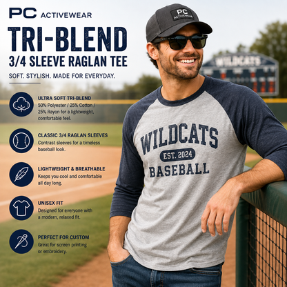 Unisex Triblend 3/4 Sleeve Raglan Baseball T-Shirt